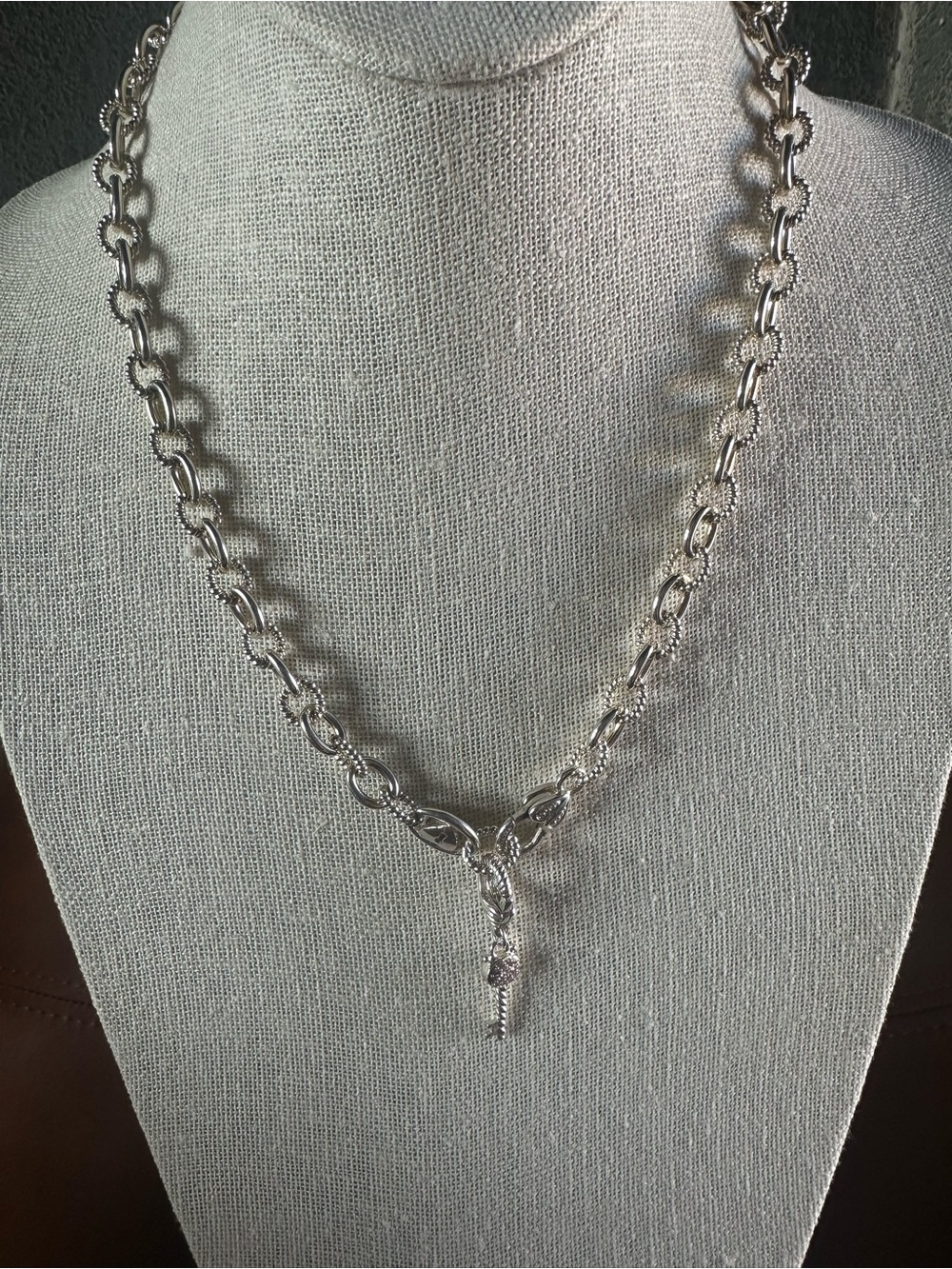 Judith Ripka 925 Silver Oval Link Heart Lock Detachable Key Necklace 20β - Picture 4 of 11